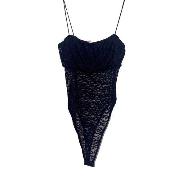 Le Lis Mesh Bodysuit Women Small Cami Tank Lace Edgy Leopard Sheer Black Party - Picture 9 of 11